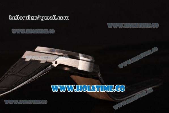 Audemars Piguet Royal Oak 41MM Swiss Tourbillon Manual Winding Steel Case with Diamonds Bezel Black Leather Strap and Grey Dial (FT) - Click Image to Close